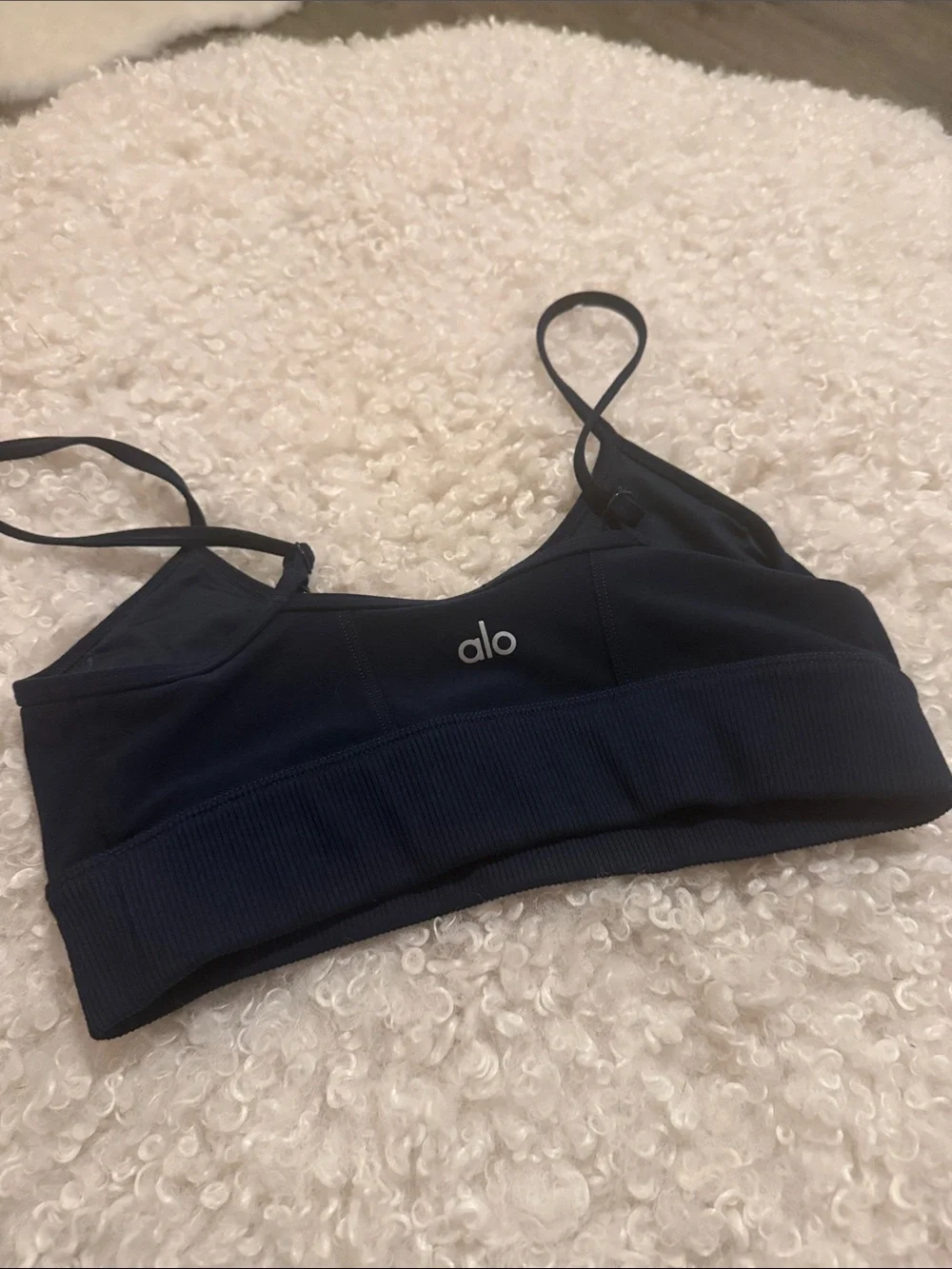 ALO Yoga Blue Ribbed Underband Strappy Sports Bra